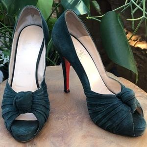 Forest Green + Suede Peep Toe Louboutins